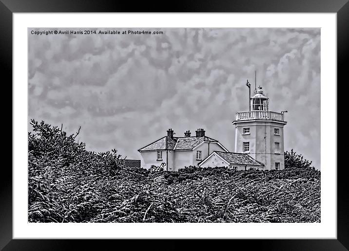 Cromer Lighthouse Black and White Framed Mounted Print by Avril Harris