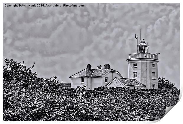 Cromer Lighthouse Black and White Print by Avril Harris