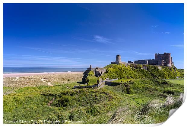 Bamburgh castle and beach Print by Kevin Tate