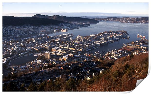 Bergen from Fløyen mountain Print by John Boekee