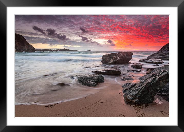 Lusty Glaze Cove at Sunset Framed Mounted Print by Jonathan Swetnam