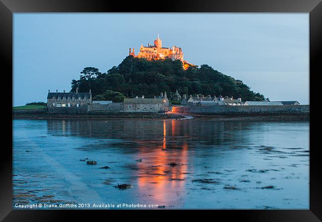 St Michaels Mount at Twilight Framed Print by Diane Griffiths