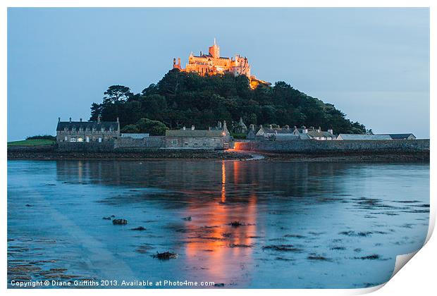 St Michaels Mount at Twilight Print by Diane Griffiths