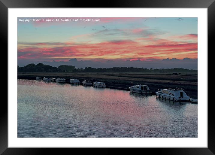 Acle river bure sunset Framed Mounted Print by Avril Harris