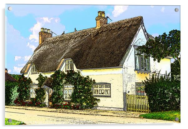 THATCHED COTTAGE Acrylic by David Atkinson