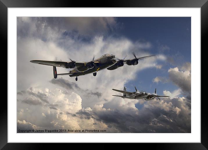 Lancaster and Mosquito Legends Framed Mounted Print by J Biggadike