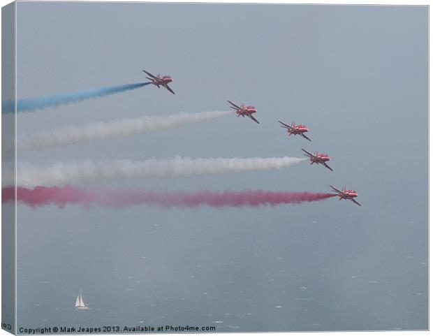 Red Arrows Reds 1-5 in formation Canvas Print by Mark Jeapes