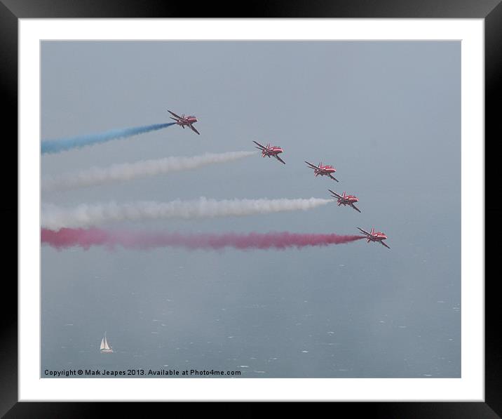 Red Arrows Reds 1-5 in formation Framed Mounted Print by Mark Jeapes