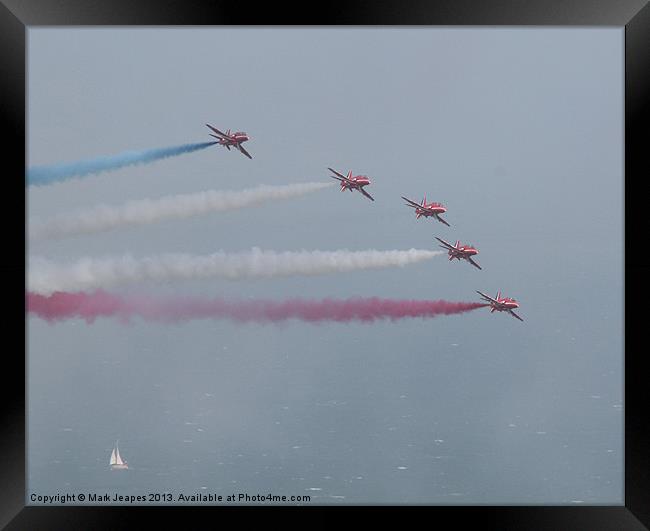 Red Arrows Reds 1-5 in formation Framed Print by Mark Jeapes