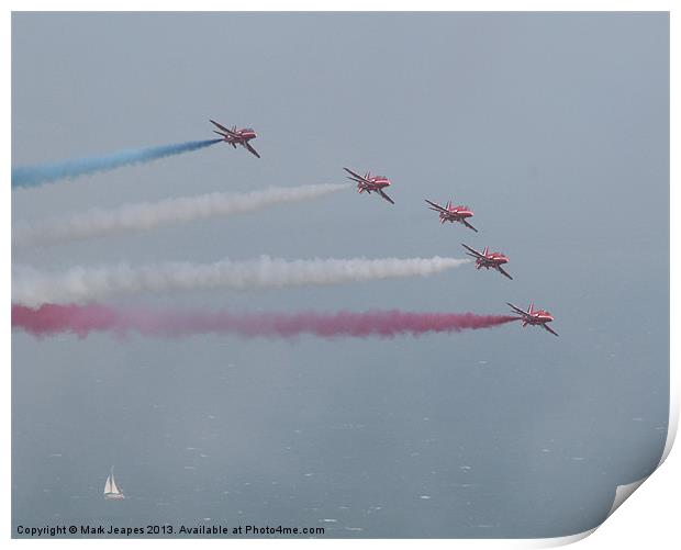 Red Arrows Reds 1-5 in formation Print by Mark Jeapes
