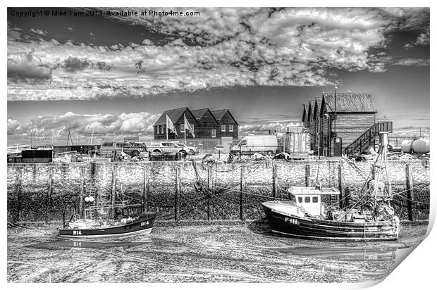 Whitstable harbour in mono Print by Thanet Photos