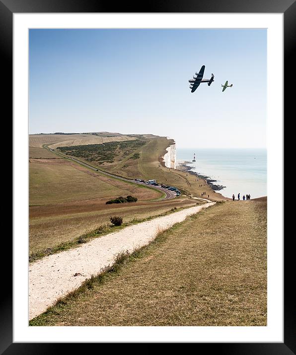 Lancaster & Spitfire over Beachy Head Framed Mounted Print by Robert  Radford