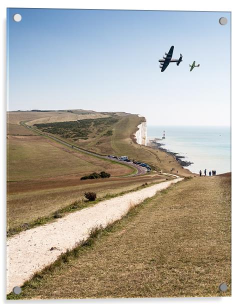 Lancaster & Spitfire over Beachy Head Acrylic by Robert  Radford