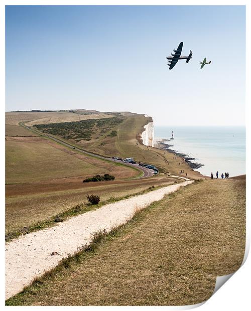 Lancaster & Spitfire over Beachy Head Print by Robert  Radford