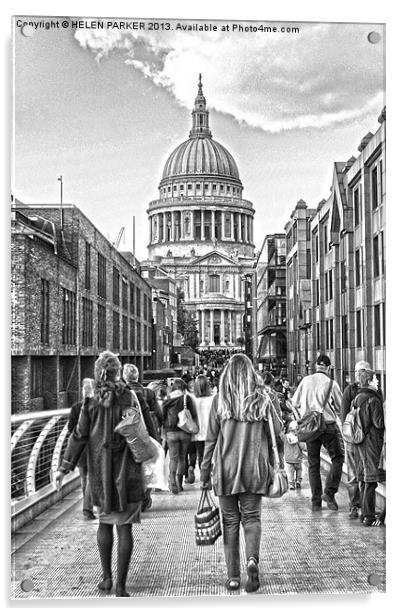 Walking to St.Pauls Acrylic by HELEN PARKER