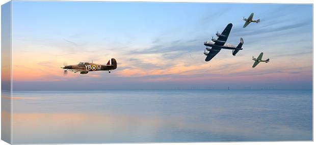 Lancaster  Hurricane Spitfire Sunset Canvas Print by Robert  Radford