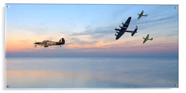 Lancaster  Hurricane Spitfire Sunset Acrylic by Robert  Radford