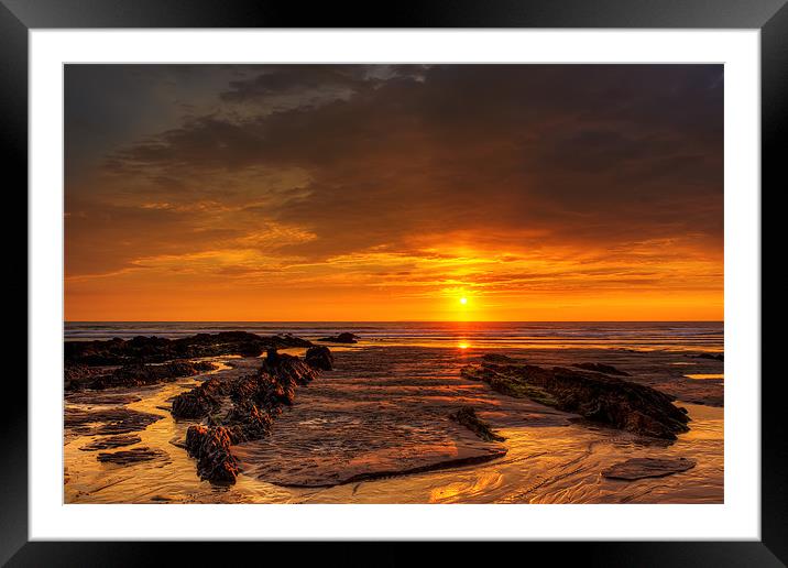 Setting sun at Croyde Bay Framed Mounted Print by Dave Wilkinson North Devon Ph