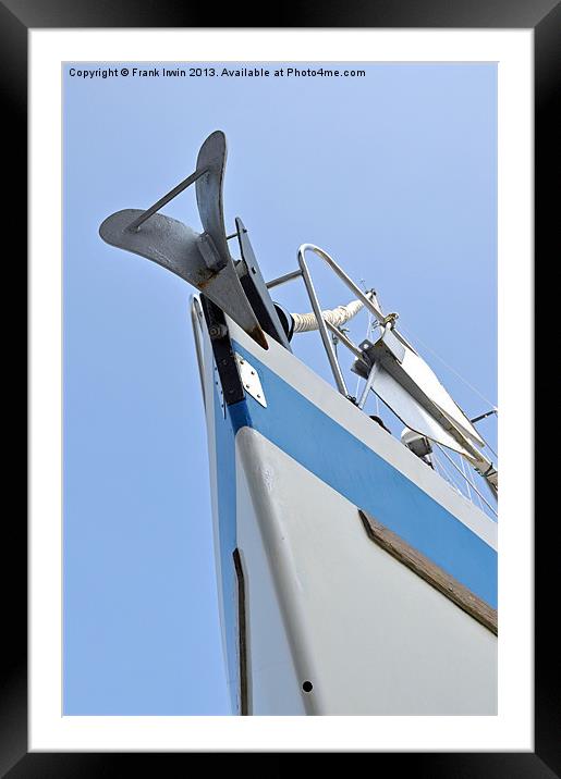 The bow of a yacht set against a blue sky. Framed Mounted Print by Frank Irwin
