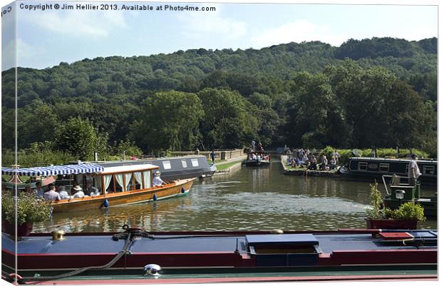 Barge Diana Crossing Dundas Aqueduct Canvas Print by Jim Hellier