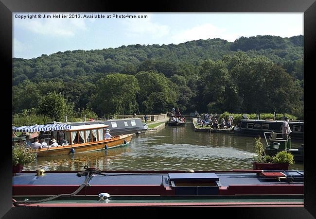 Barge Diana Crossing Dundas Aqueduct Framed Print by Jim Hellier