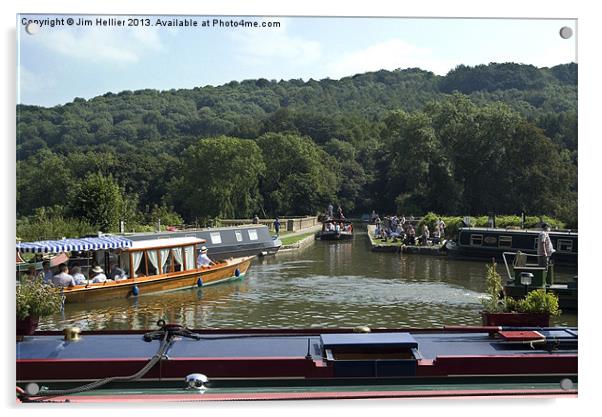 Barge Diana Crossing Dundas Aqueduct Acrylic by Jim Hellier