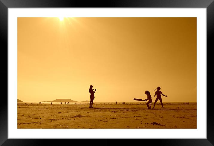 Cricket on Rhossili Beach Framed Mounted Print by Mark Campion