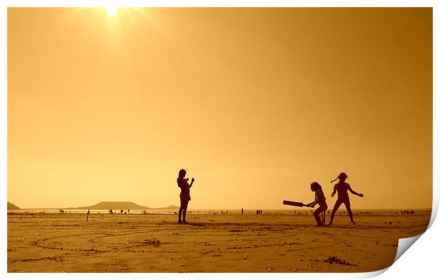 Cricket on Rhossili Beach Print by Mark Campion