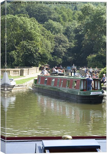 Narrowboat crossing Dundas Aqueduct Canvas Print by Jim Hellier