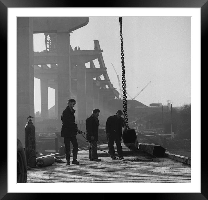 Men at work on the Medway Bridge Framed Mounted Print by David Pankhurst
