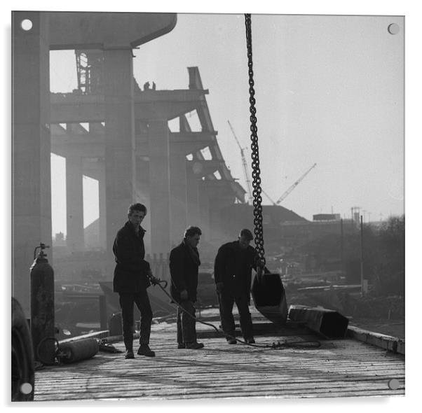 Men at work on the Medway Bridge Acrylic by David Pankhurst