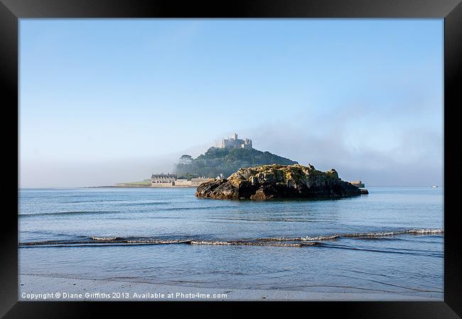 Misty St Michaels Mount Framed Print by Diane Griffiths