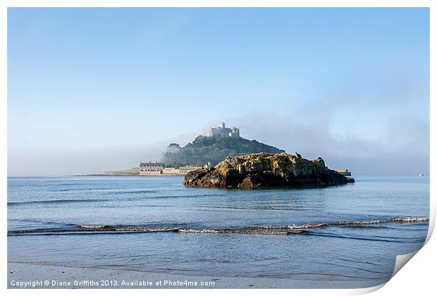 Misty St Michaels Mount Print by Diane Griffiths