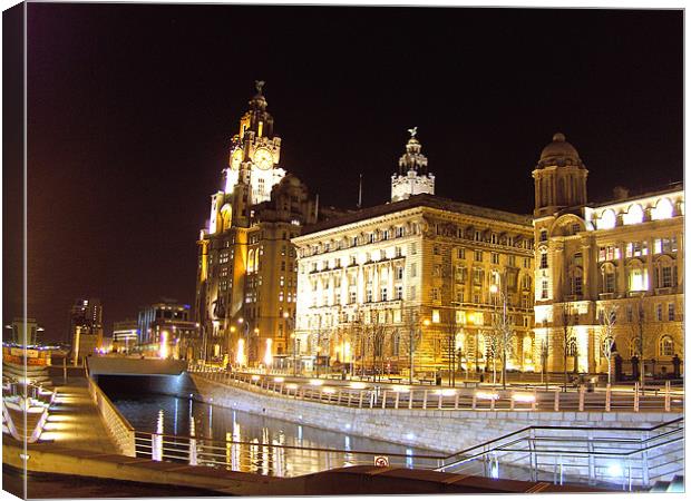 Canal & Three Graces, Liverpool UK Canvas Print by Steve Kearns