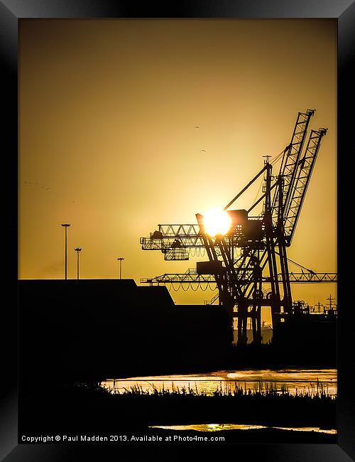 Sunrise at the docks Framed Print by Paul Madden