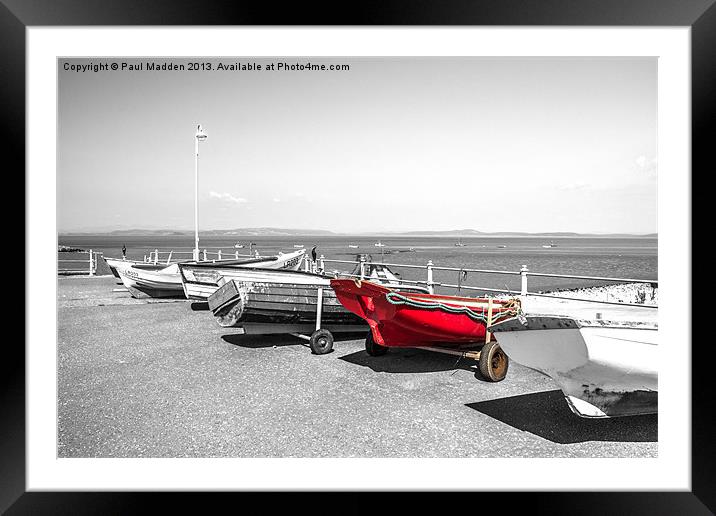Red boat at Morecambe Bay Framed Mounted Print by Paul Madden