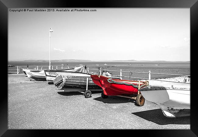 Red boat at Morecambe Bay Framed Print by Paul Madden