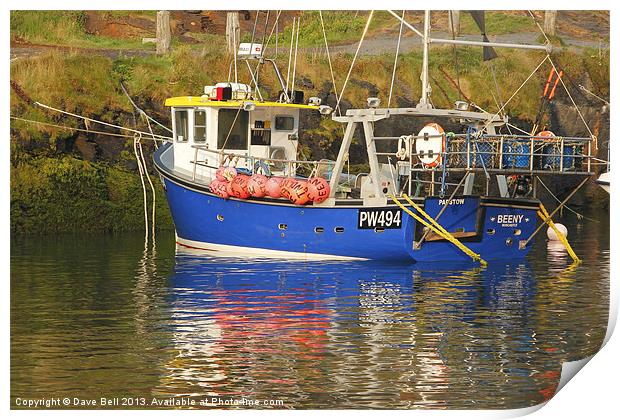 Blue Fishing Boat Print by Dave Bell