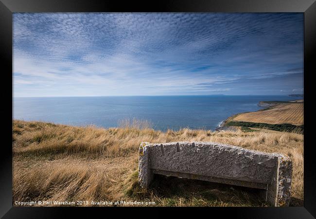 Clifftop Seat Framed Print by Phil Wareham