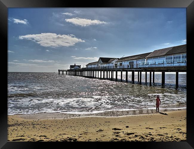 Southwold Pier and Girl Framed Print by Bill Simpson