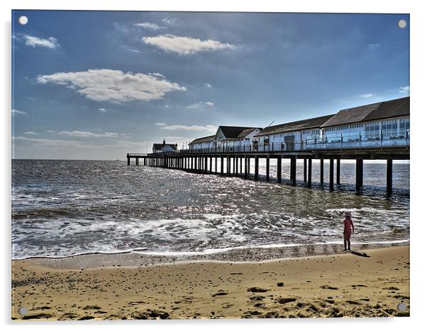 Southwold Pier and Girl Acrylic by Bill Simpson