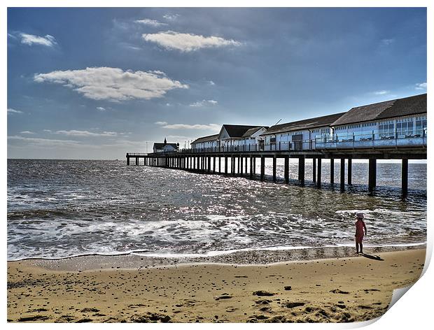 Southwold Pier and Girl Print by Bill Simpson