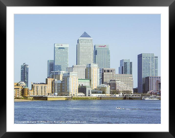Canary Wharf from across The Thames Framed Mounted Print by Diane Griffiths