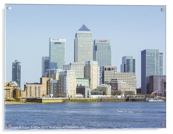 Canary Wharf from across The Thames Acrylic by Diane Griffiths