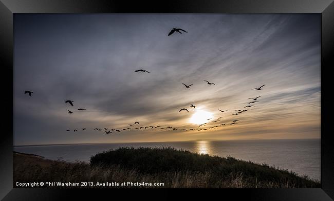 Flying into the sunrise Framed Print by Phil Wareham