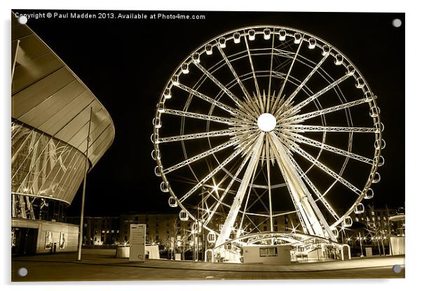 Big wheel and Echo Arena Liverpool Acrylic by Paul Madden