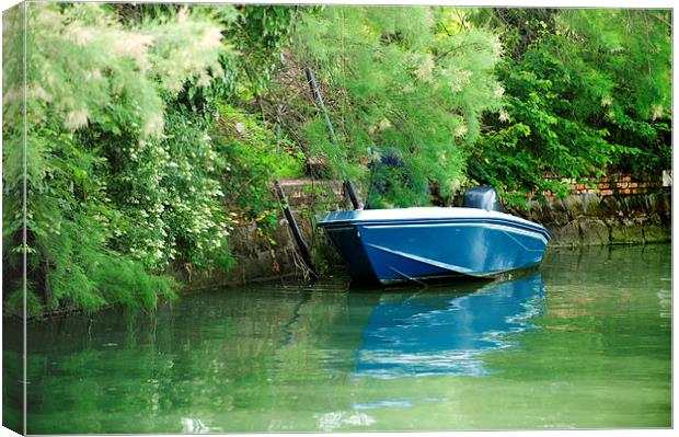 Motorboat on Canal Canvas Print by Jean Gill