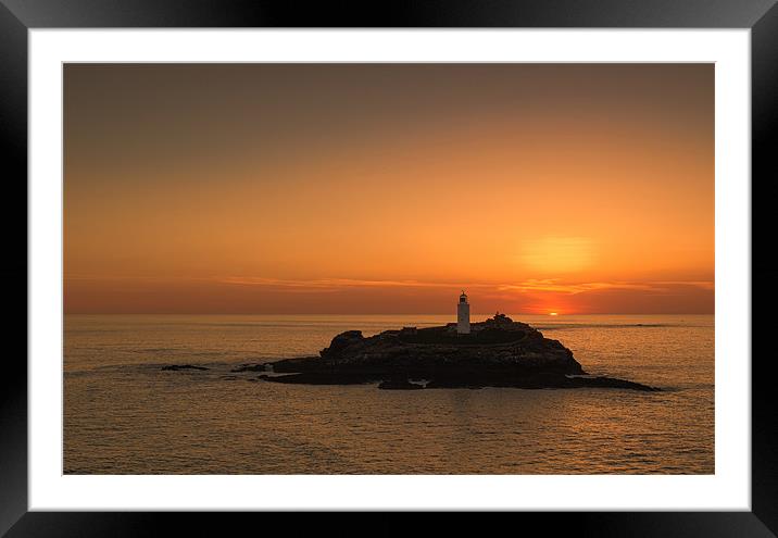 Godrevy Lighthouse Sunset Framed Mounted Print by Roger Byng