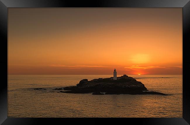 Godrevy Lighthouse Sunset Framed Print by Roger Byng