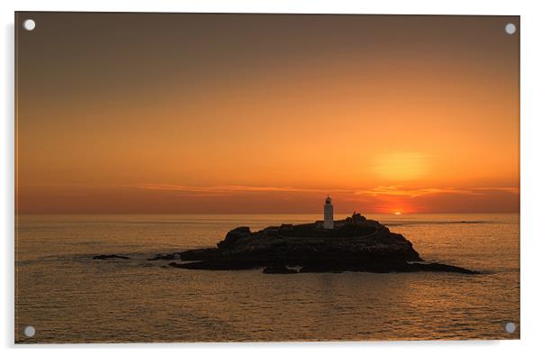 Godrevy Lighthouse Sunset Acrylic by Roger Byng